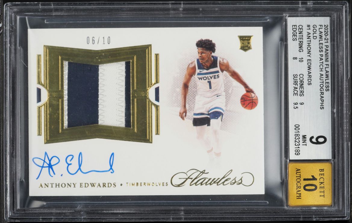 2020 Panini Flawless Gold Anthony Edwards ROOKIE PATCH AUTO /10 #FPA-ANT BGS 9 MINT - Photo 1