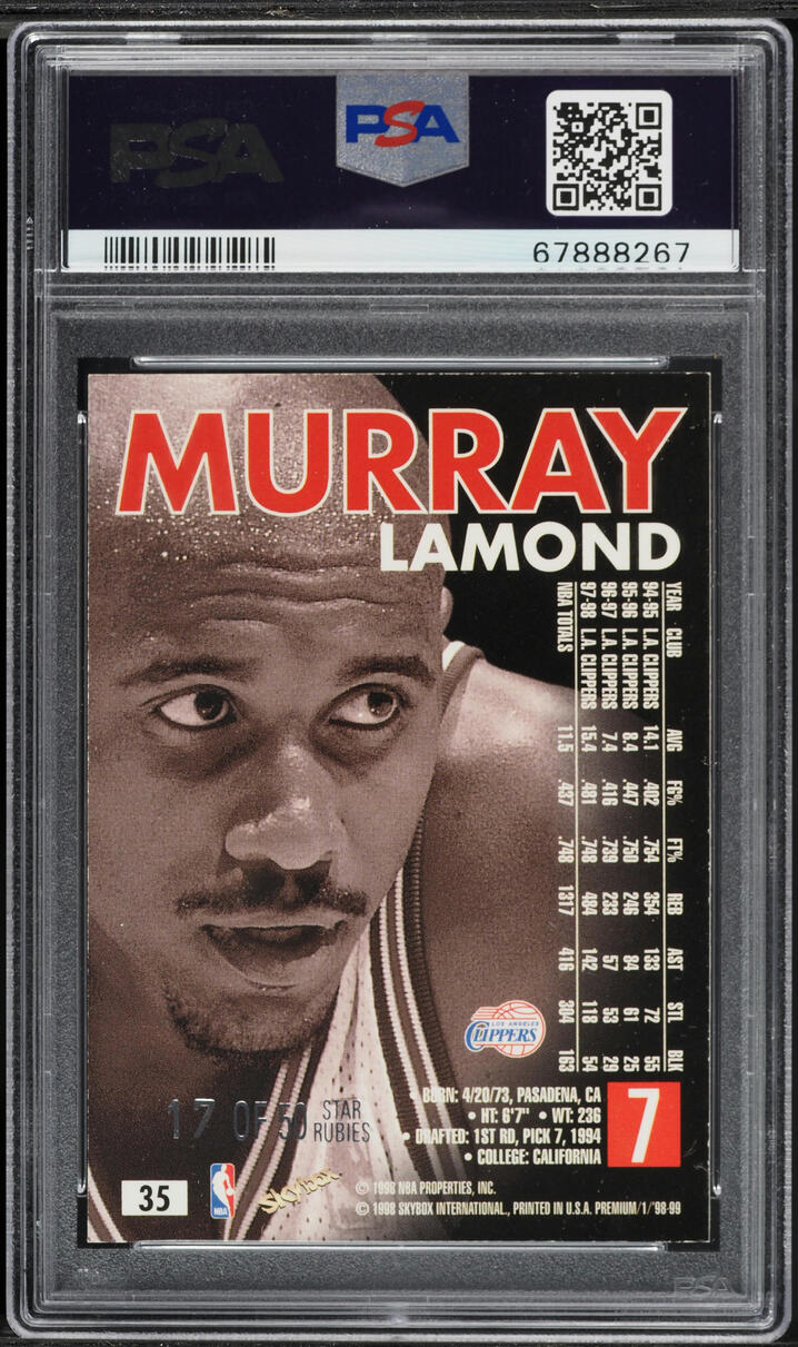 1998 Skybox Premium Star Rubies Lamond Murray /50 #35 PSA 8 NM-MT - Photo 2