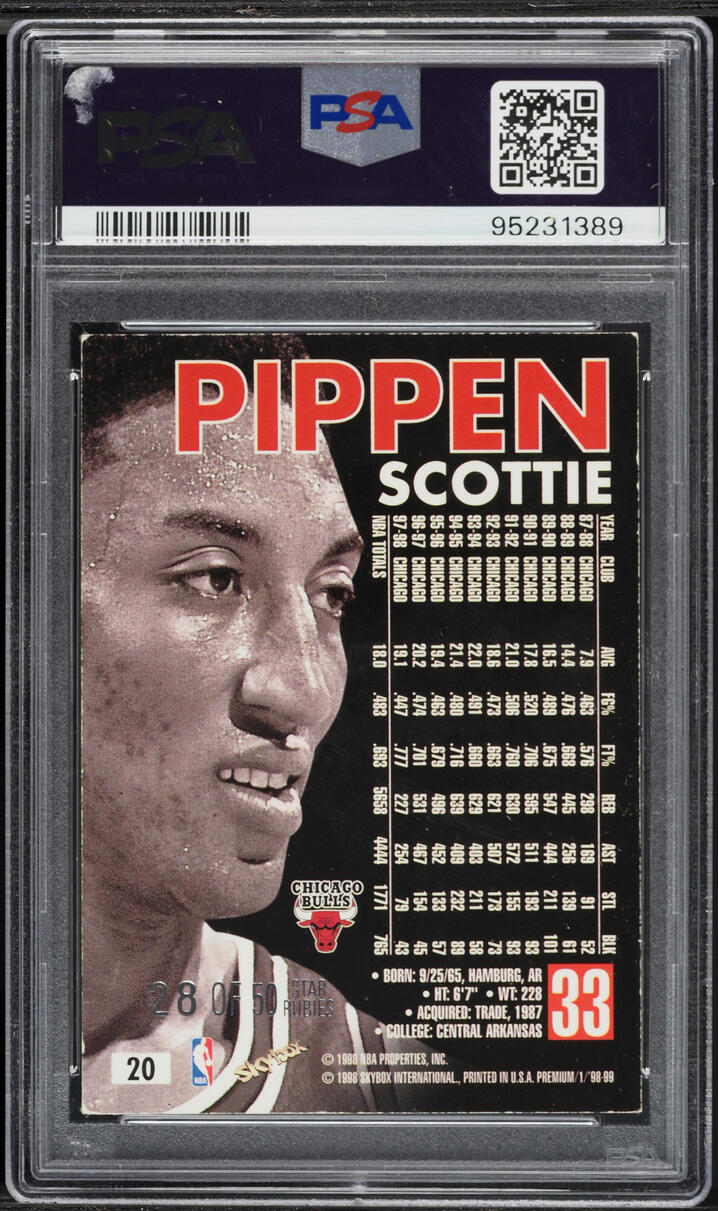 1998 Skybox Premium Star Rubies Scottie Pippen /50 #20 PSA 4 VGEX - Photo 2