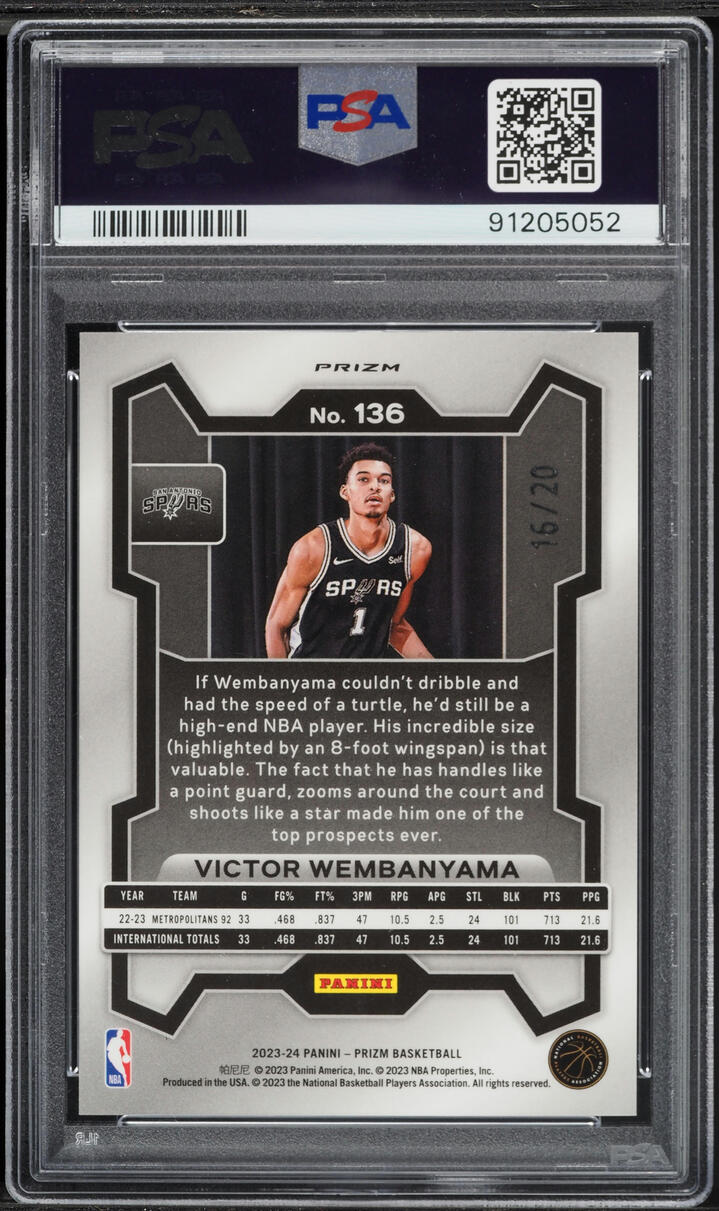 2023 Panini Prizm Bronze Fast Break Victor Wembanyama ROOKIE /20 #136 PSA 10 GEM MINT - Photo 2