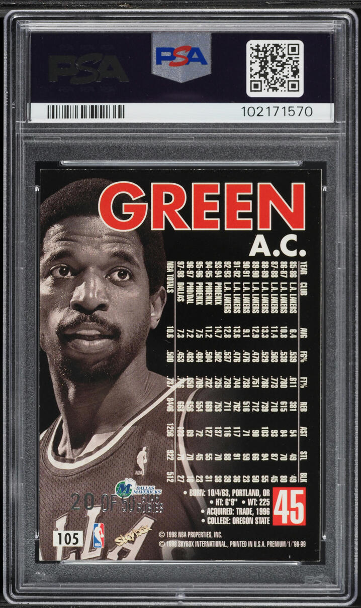 1998 Skybox Premium Star Rubies A.C. Green /50 #105 PSA 8 NM-MT - Photo 2
