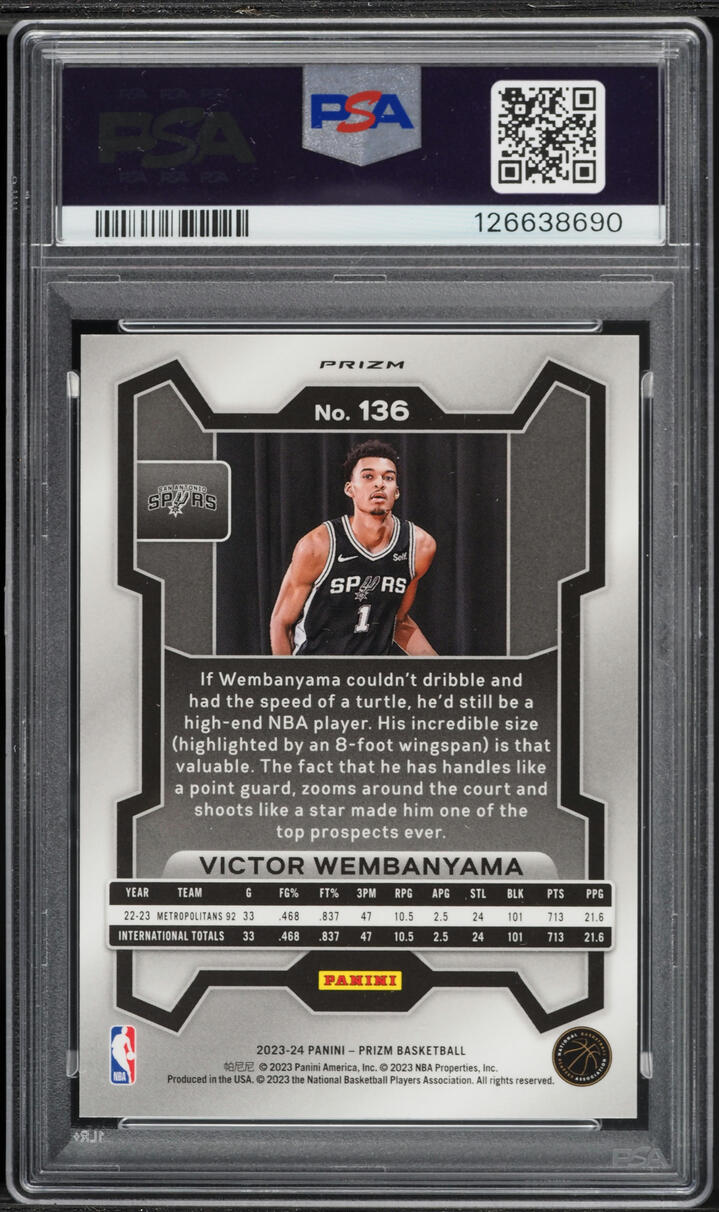 2023 Panini Prizm King Snake Victor Wembanyama ROOKIE #136 PSA 10 GEM MINT - Photo 2