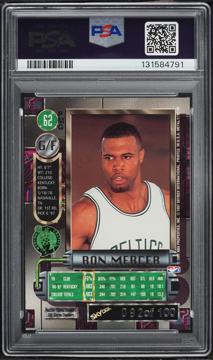 1997 Metal Universe Precious Metal Gems PMG Red Ron Mercer ROOKIE /100 #62 PSA 5 EX - Photo 2