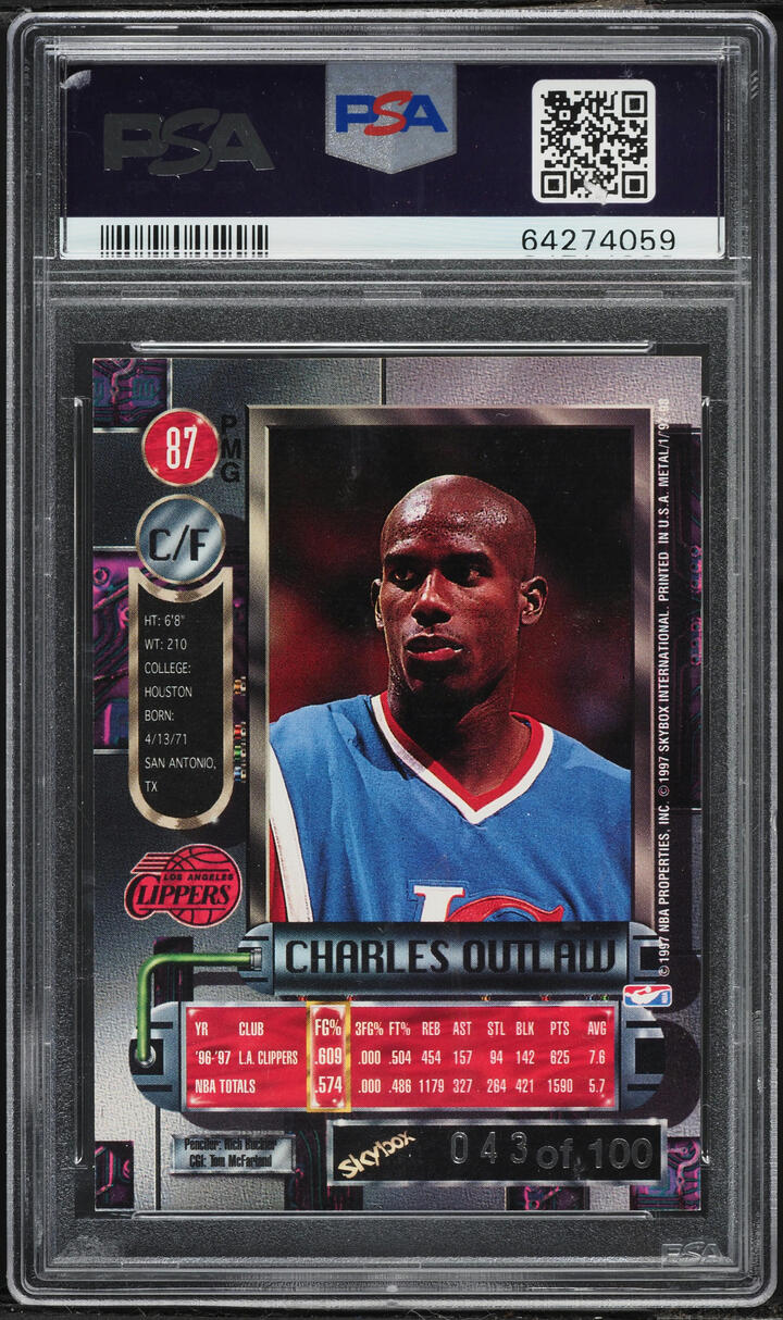 1997 Metal Universe Precious Metal Gems PMG Red Charles Outlaw /100 #87 PSA AUTH - Photo 2