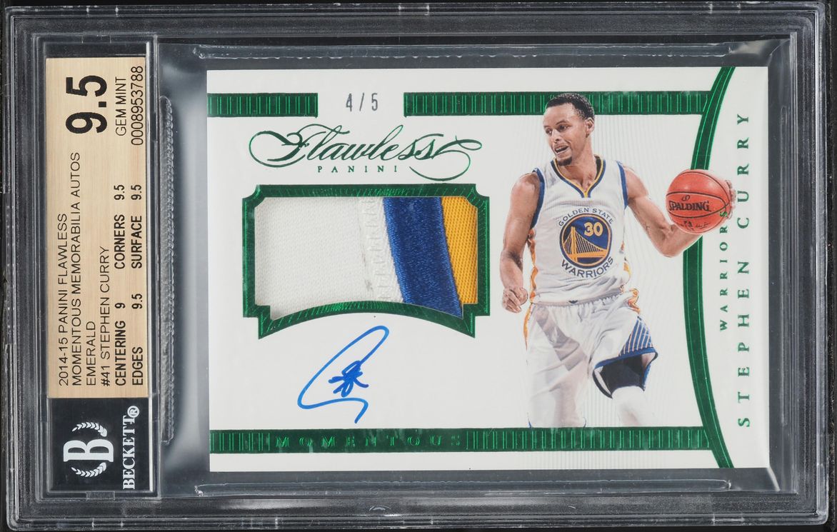2014 Panini Flawless Momentous Emerald Stephen Curry PATCH AUTO /5 #MA-SC BGS 9.5 GEM MINT - Photo 1