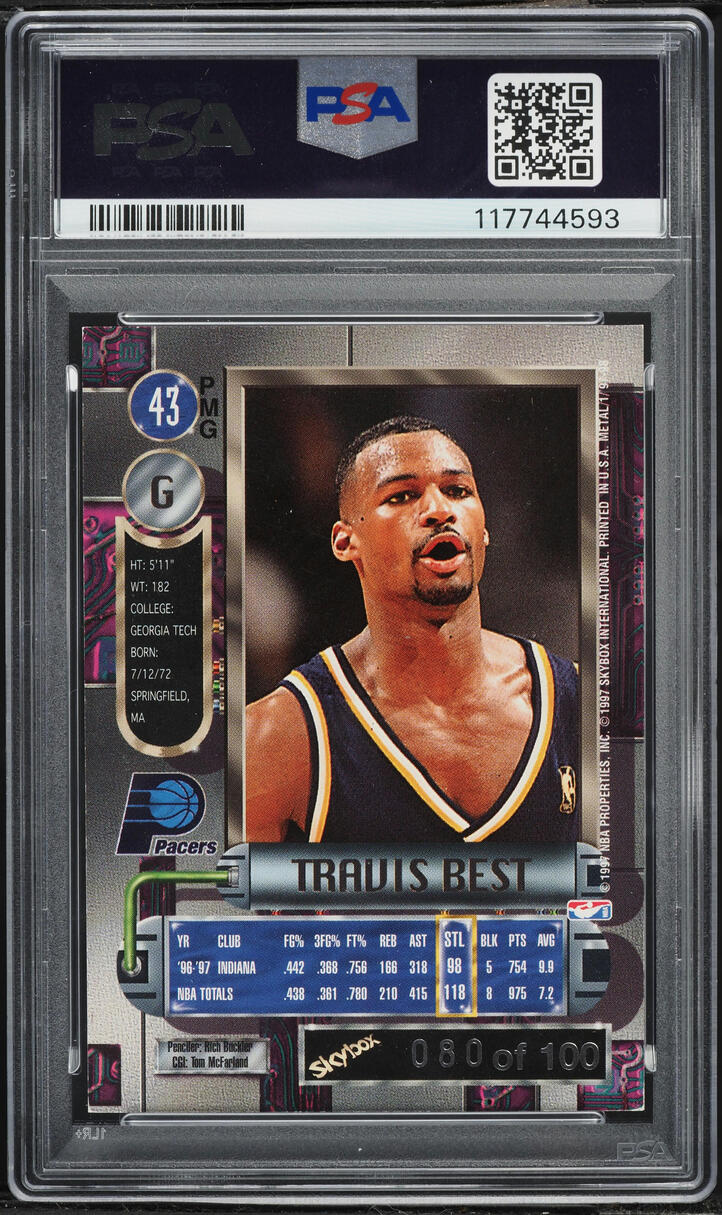 1997 Metal Universe Precious Metal Gems PMG Red Travis Best /100 #43 PSA 6 EXMT - Photo 2
