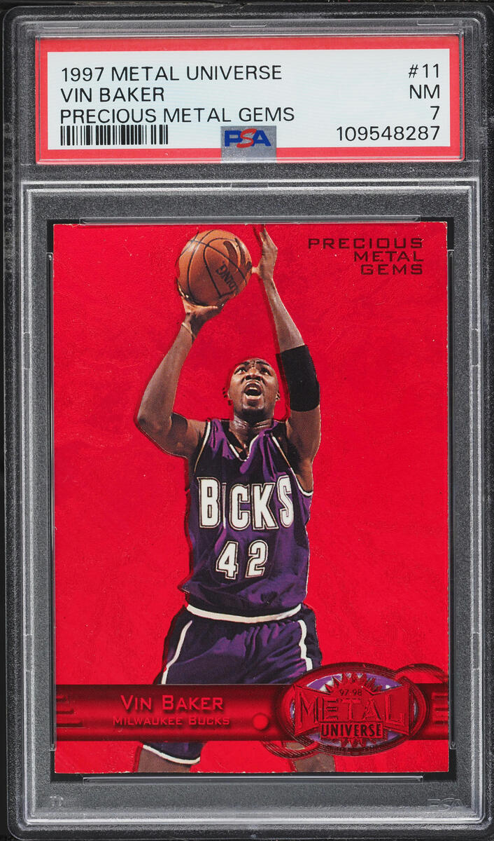 1997 Metal Universe Precious Metal Gems PMG Red Vin Baker /100 #11 PSA 7 NRMT - Photo 1