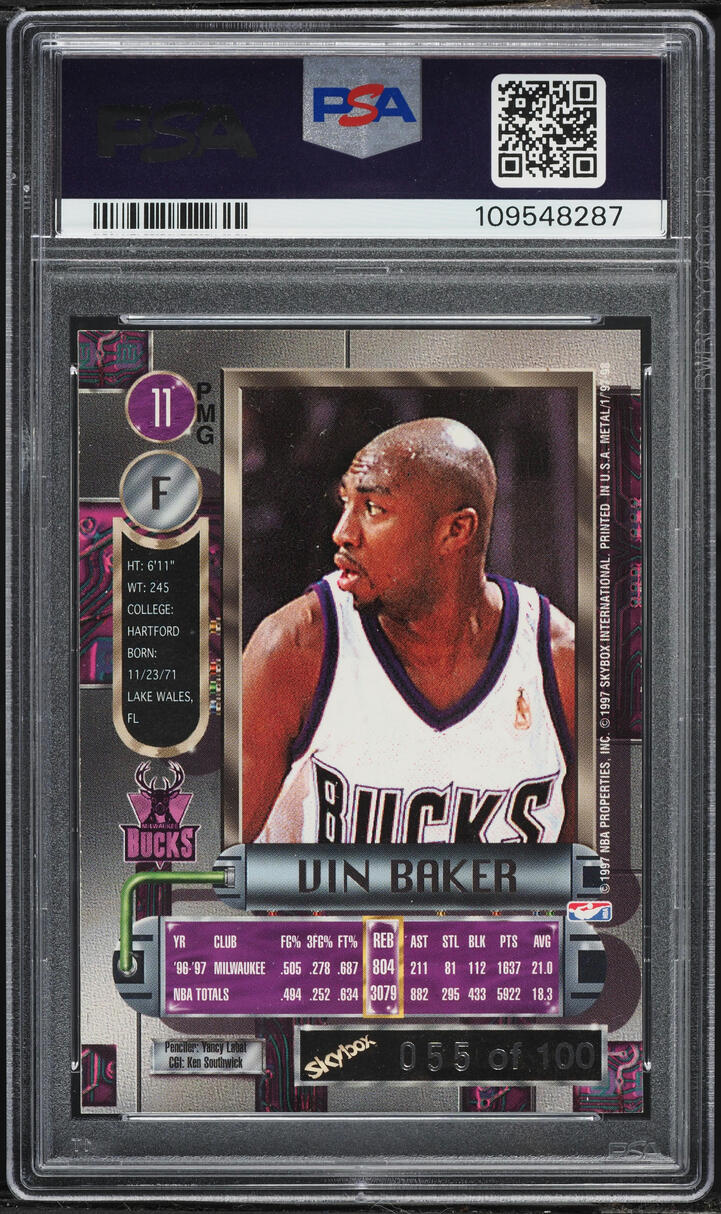 1997 Metal Universe Precious Metal Gems PMG Red Vin Baker /100 #11 PSA 7 NRMT - Photo 2