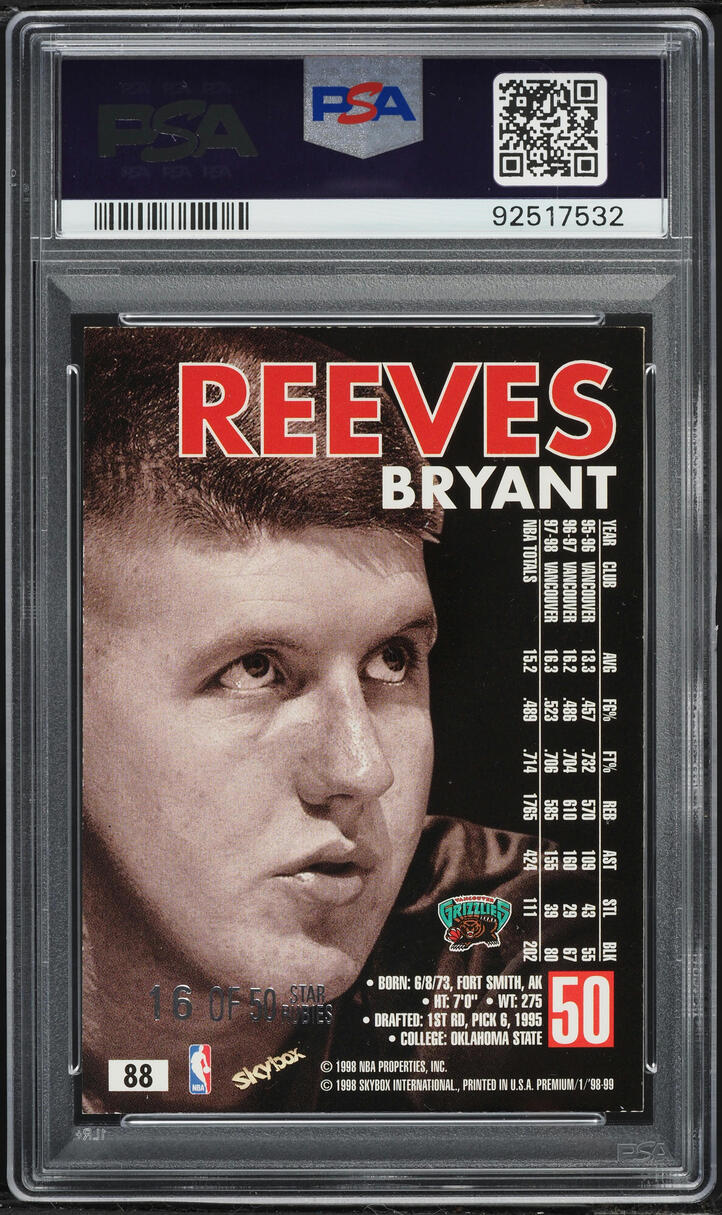 1998 Skybox Premium Star Rubies Bryant Reeves /50 #88 PSA 7 NRMT - Photo 2