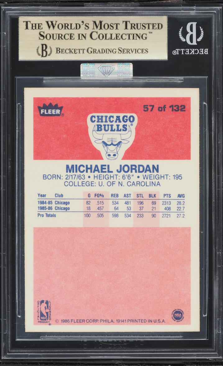 1986 Fleer Basketball Michael Jordan ROOKIE #57 MBA BGS 9.5 GEM MINT - Photo 2