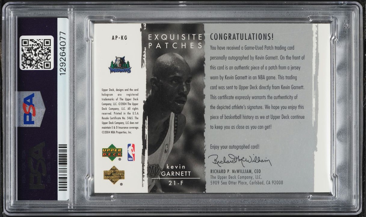 2003 Exquisite Collection Kevin Garnett PATCH AUTO DNA 10 /100 #AP-KG PSA 8 NM-MT - Photo 2