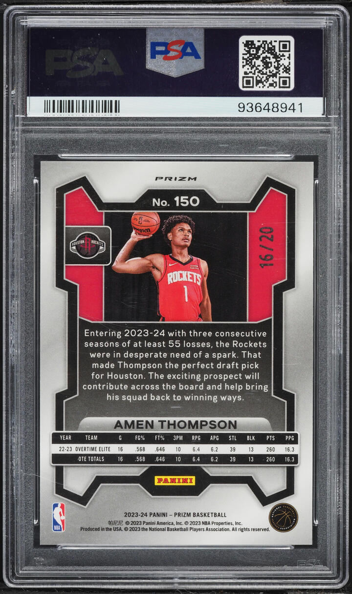 2023 Panini Prizm Bronze Fast Break Amen Thompson ROOKIE /20 #150 PSA 10 GEM MINT - Photo 2