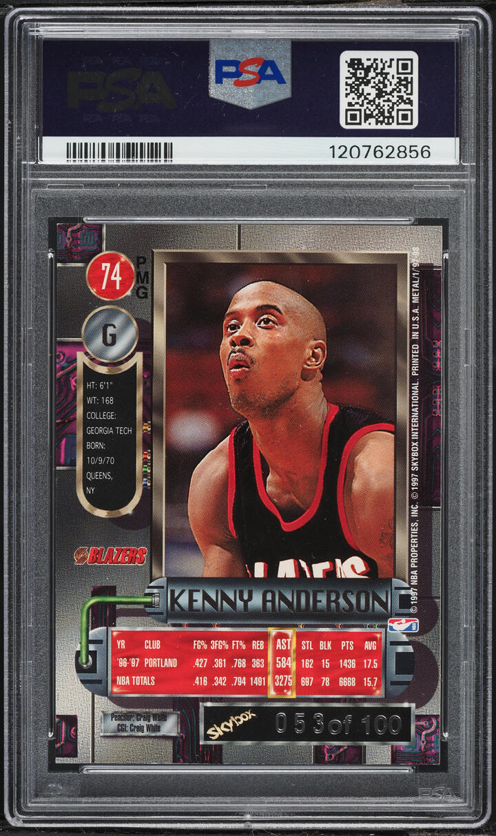 1997 Metal Universe Precious Metal Gems PMG Red Kenny Anderson /100 #74 PSA 7 NRMT - Photo 2
