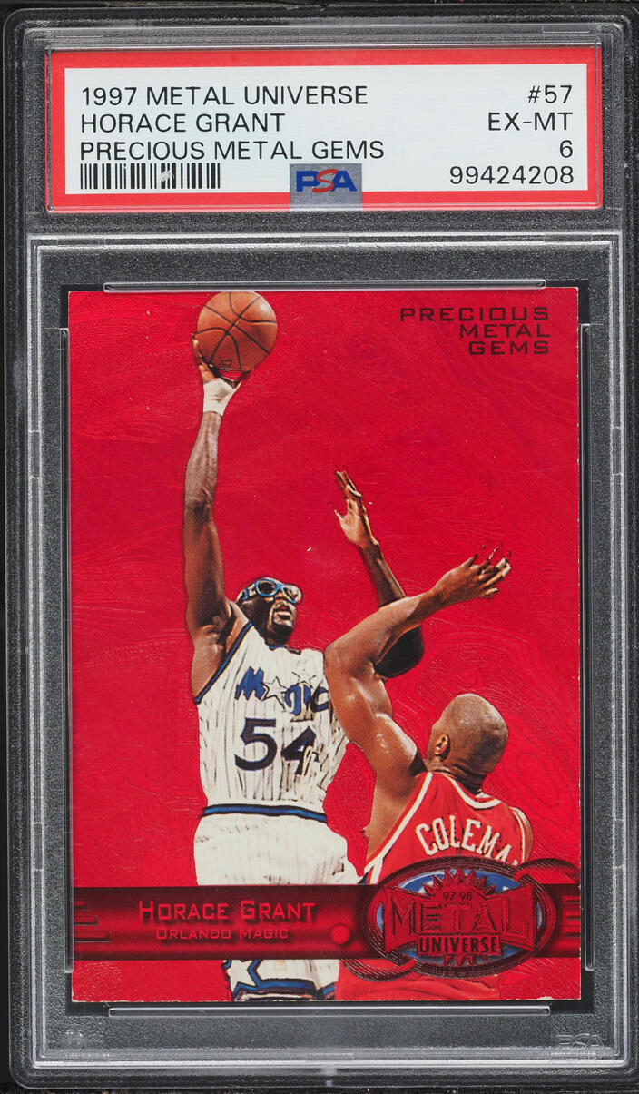 1997 Metal Universe Precious Metal Gems PMG Red Horace Grant /100 #57 PSA 6 EXMT - Photo 1