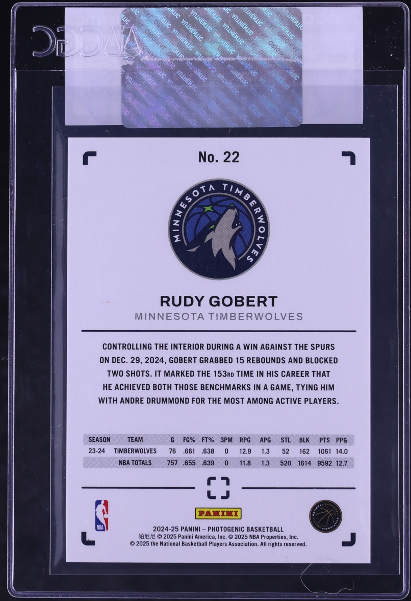 2024 Panini PhotoGenic Wedges Rudy Gobert /49 #22 CGC AUTH