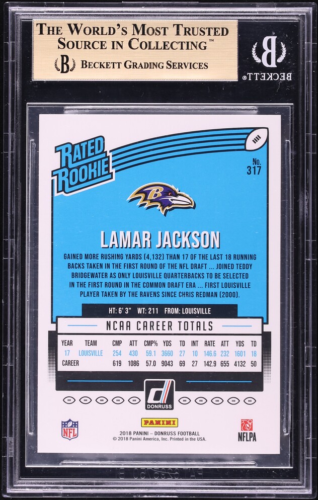 2018 Donruss Press Proof Blue Lamar Jackson ROOKIE #317 BGS 9.5 GEM MINT