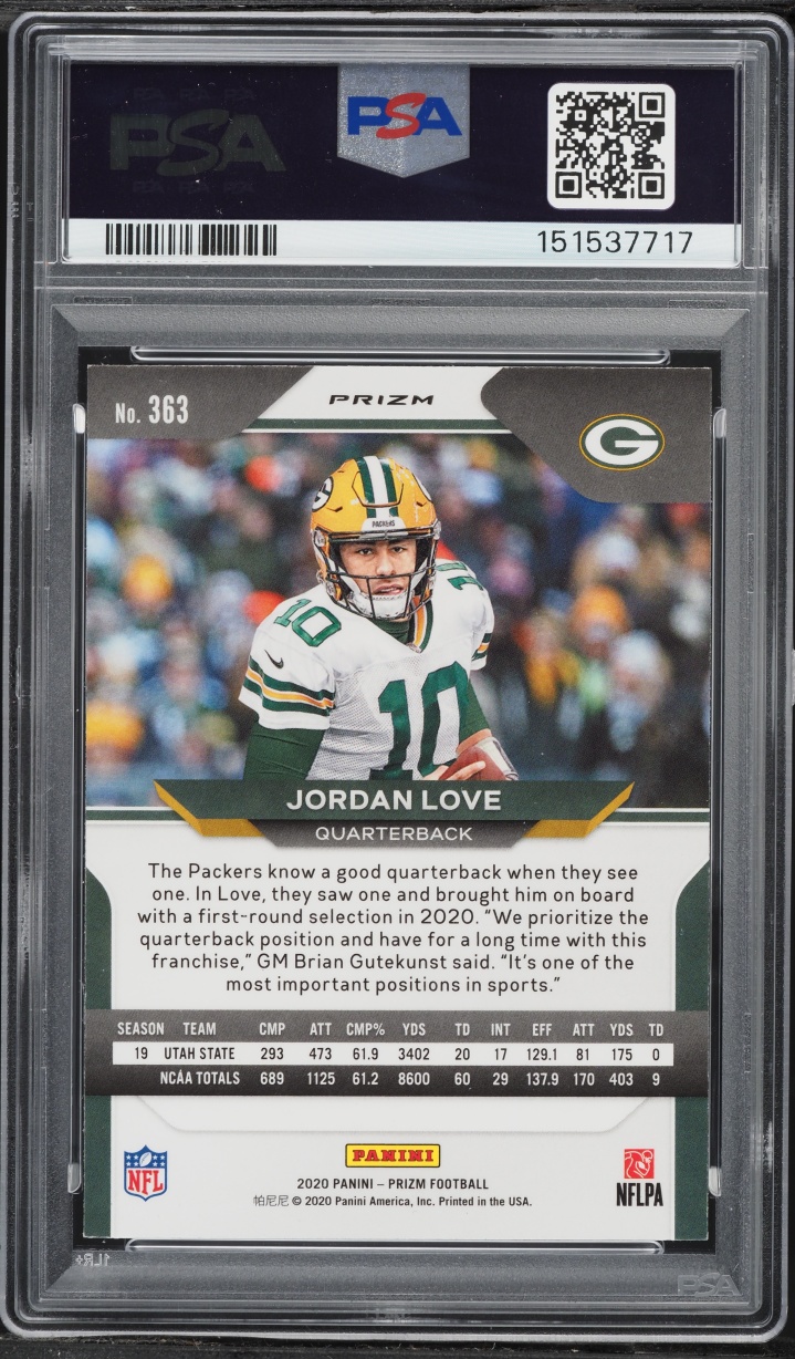 2020 Panini Prizm Red White Blue Jordan Love ROOKIE #363 PSA 8 NM-MT