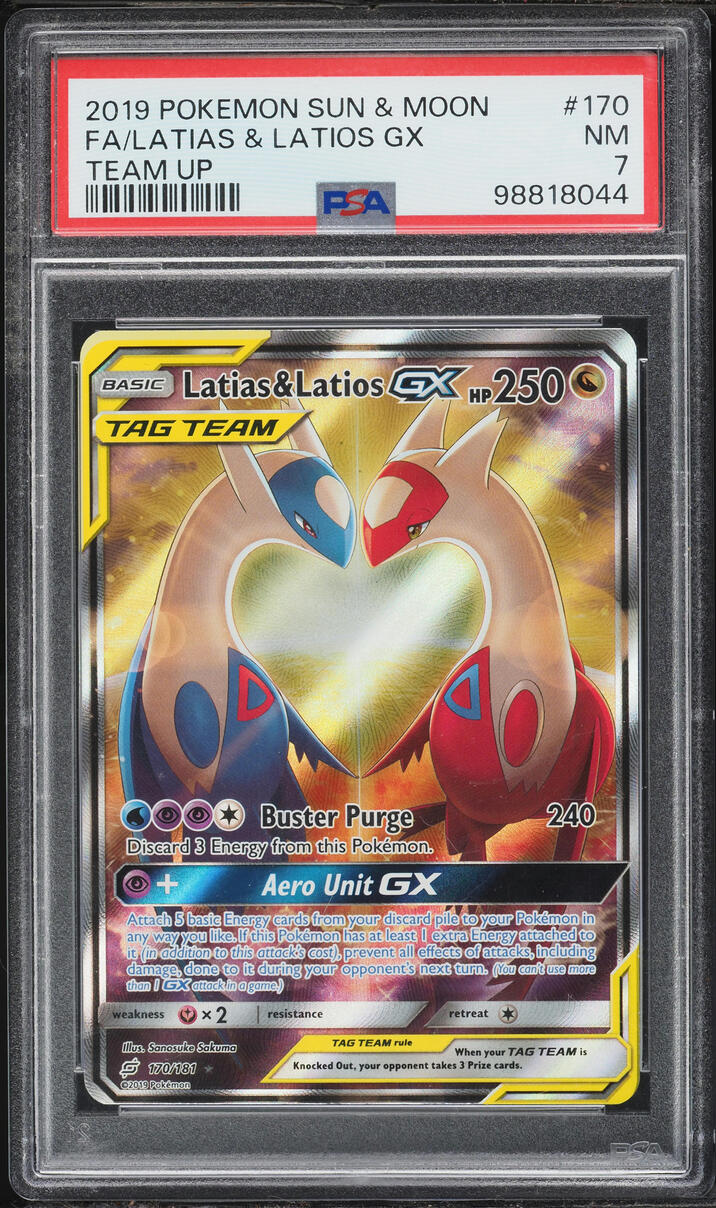 2019 Pokemon Sun & Moon Team Up Full Art Latias & Latios GX #170 PSA 7 NRMT