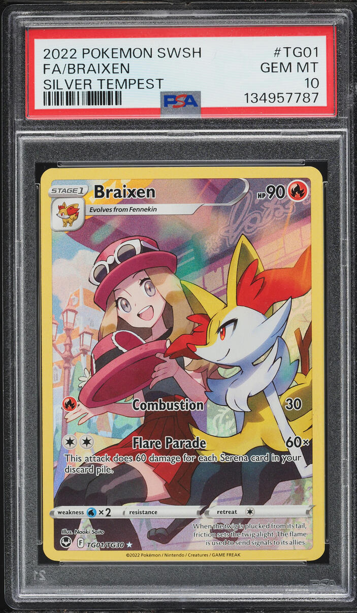 2022 Pokemon Sword & Shield Silver Tempest Full Art Braixen #TG01 PSA 10 GEM MINT