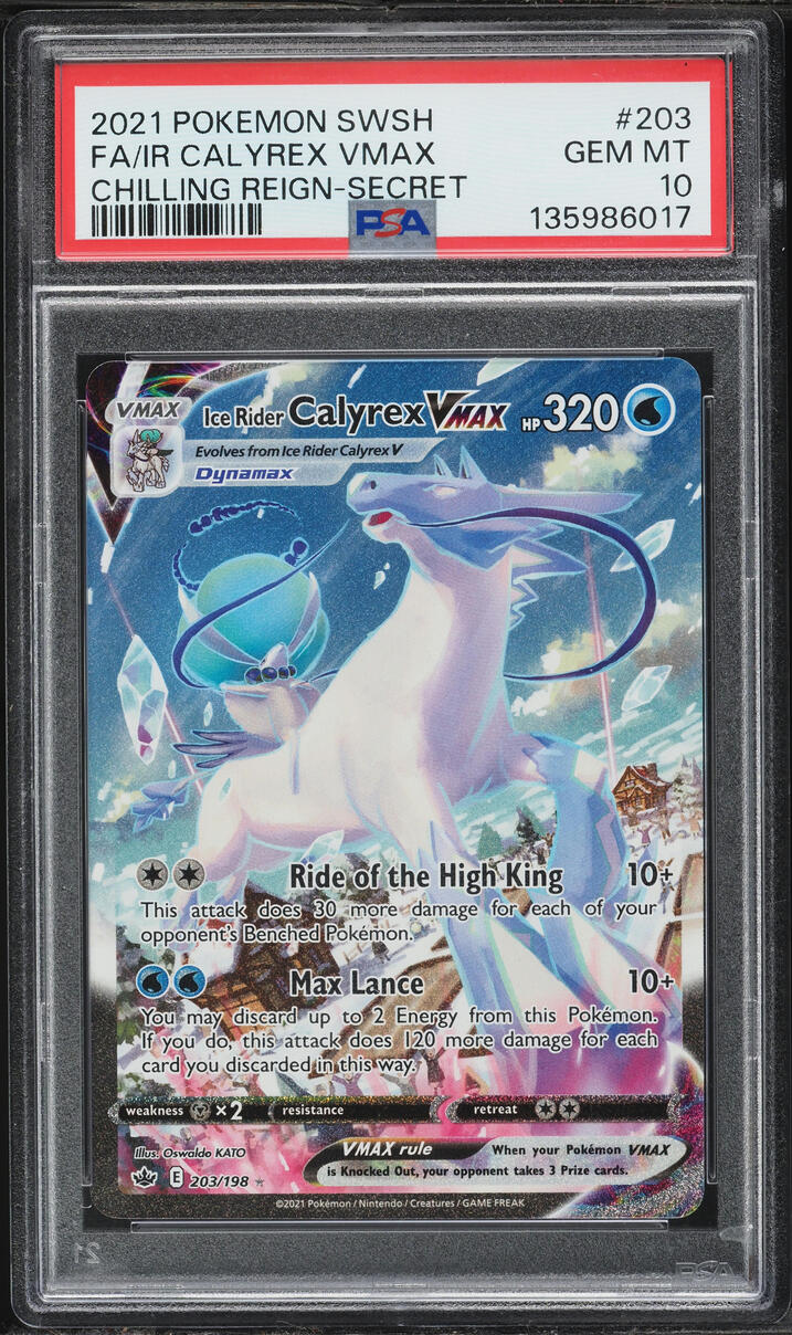 2021 Pokemon Sword & Shield Chilling Reign Full Art Ice Rider Calyrex VMAX #203 PSA 10 GEM MINT