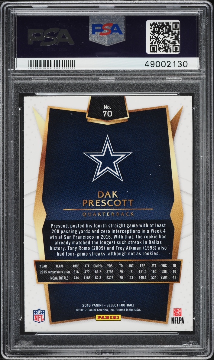 2016 Select Football Dak Prescott ROOKIE #70 PSA 9 MINT