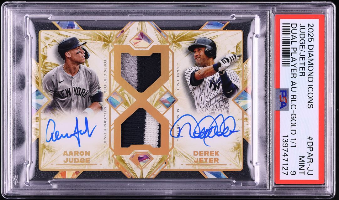 2025 Topps Diamond Icons Dual Player Gold Aaron Judge Derek Jeter PATCH AUTO 1/1 PSA 9 MINT