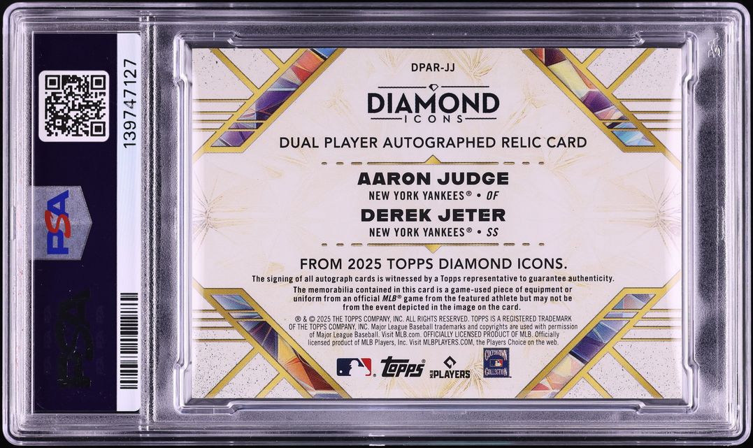 2025 Topps Diamond Icons Dual Player Gold Aaron Judge Derek Jeter PATCH AUTO 1/1 PSA 9 MINT