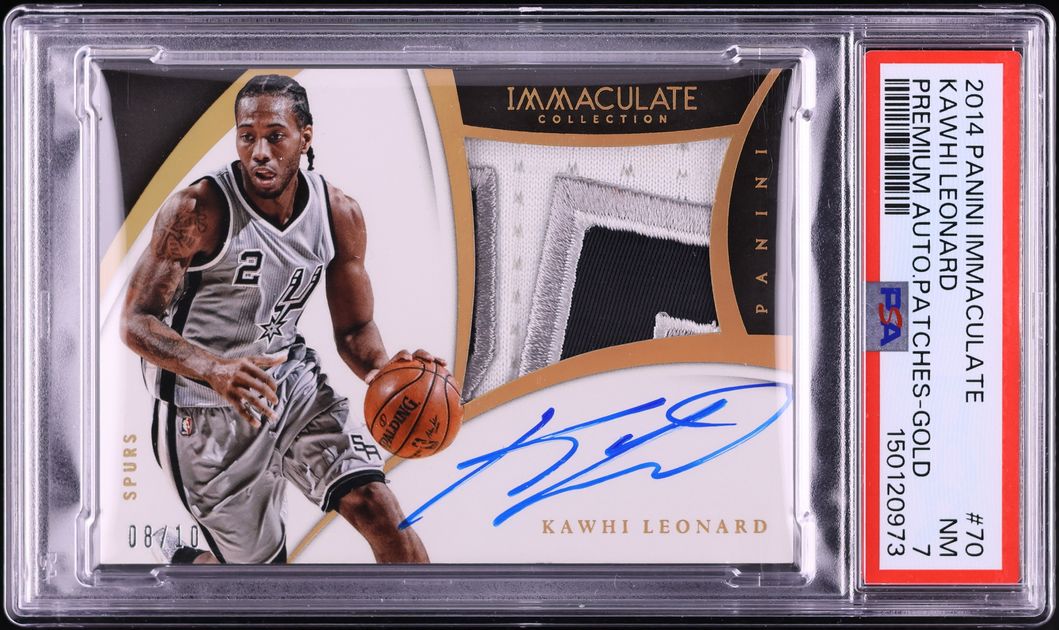 2014 Immaculate Collection Premium Gold Kawhi Leonard PATCH AUTO /10 #70 PSA 7 NRMT