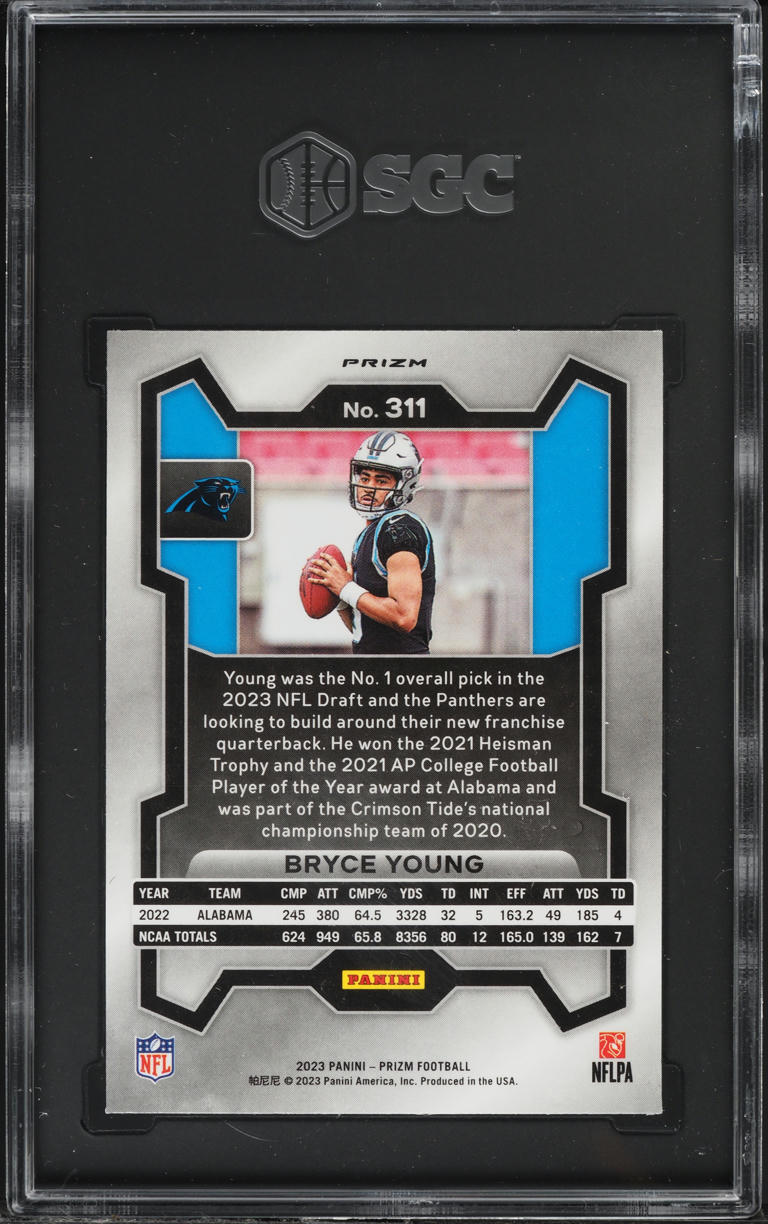2023 Panini Prizm Lazer Prizm Bryce Young ROOKIE #311 SGC 10 GEM MINT