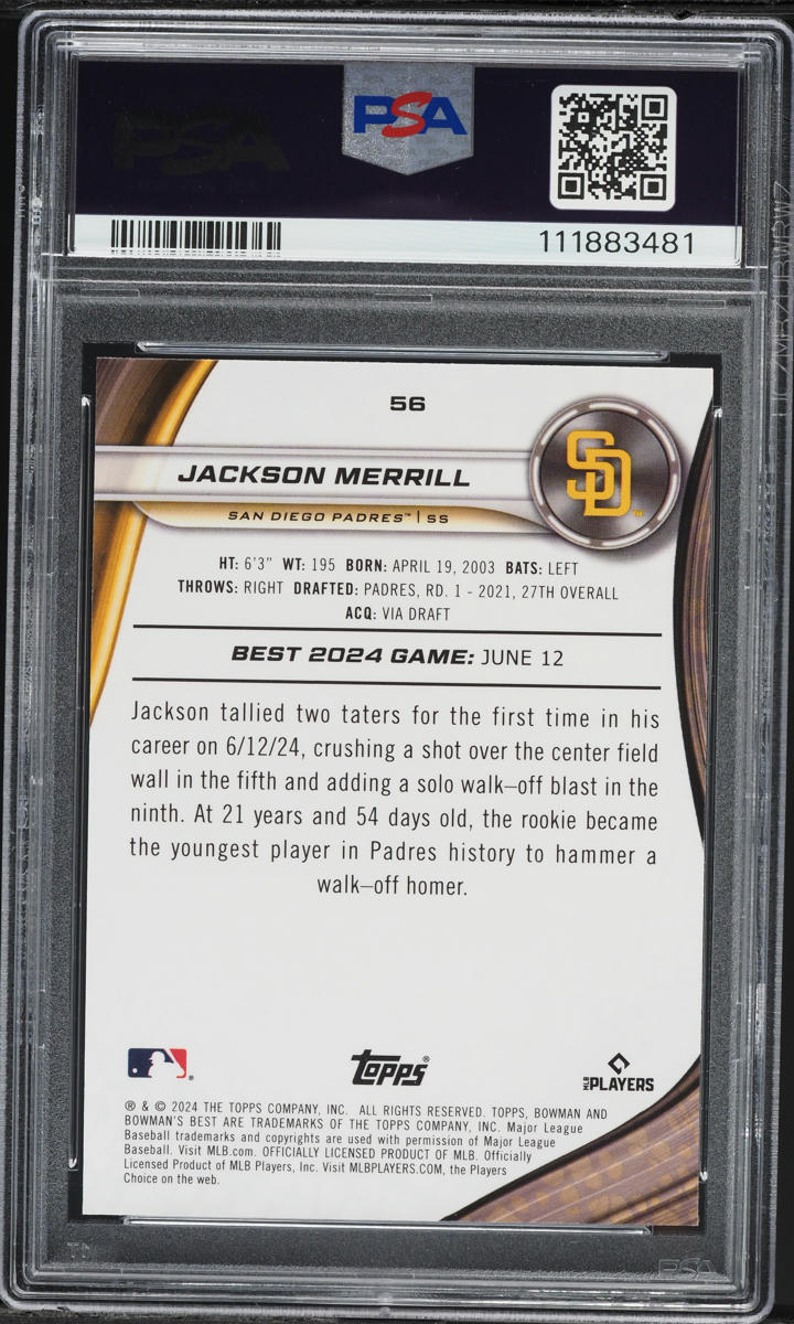 2024 Bowman's Best Wave Jackson Merrill ROOKIE #56 PSA 10 GEM MINT