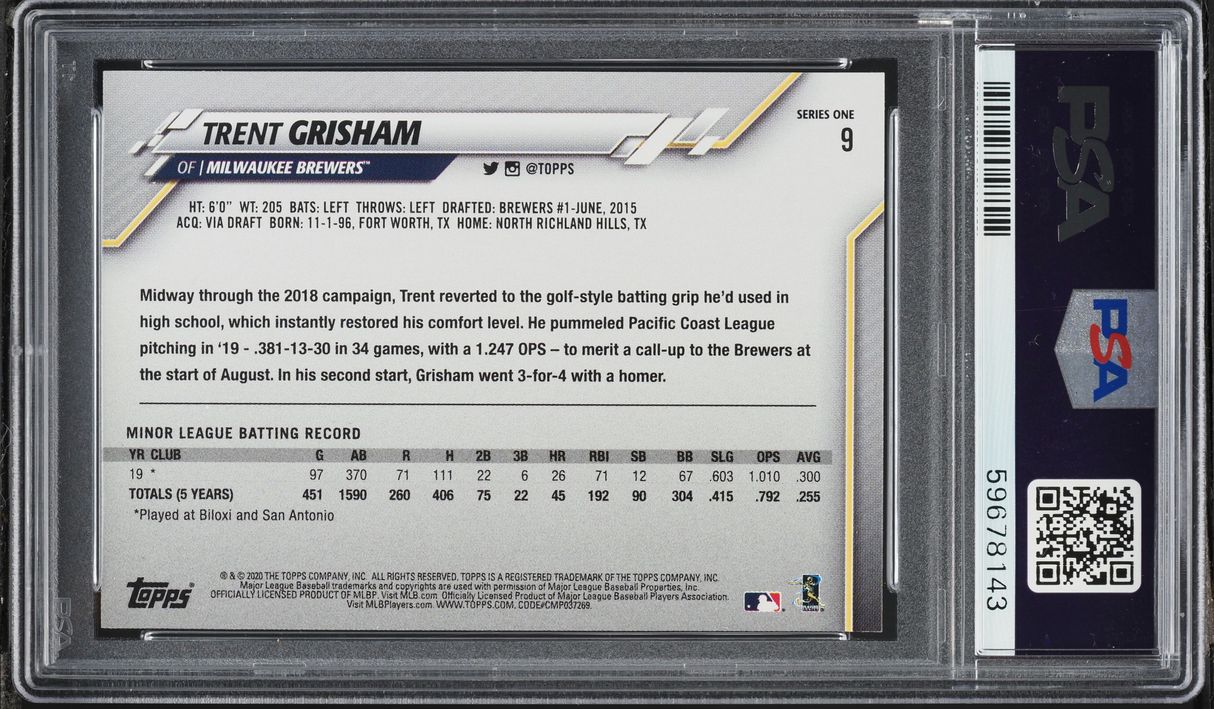 2020 Topps Trent Grisham ROOKIE #9 PSA 10 GEM MINT