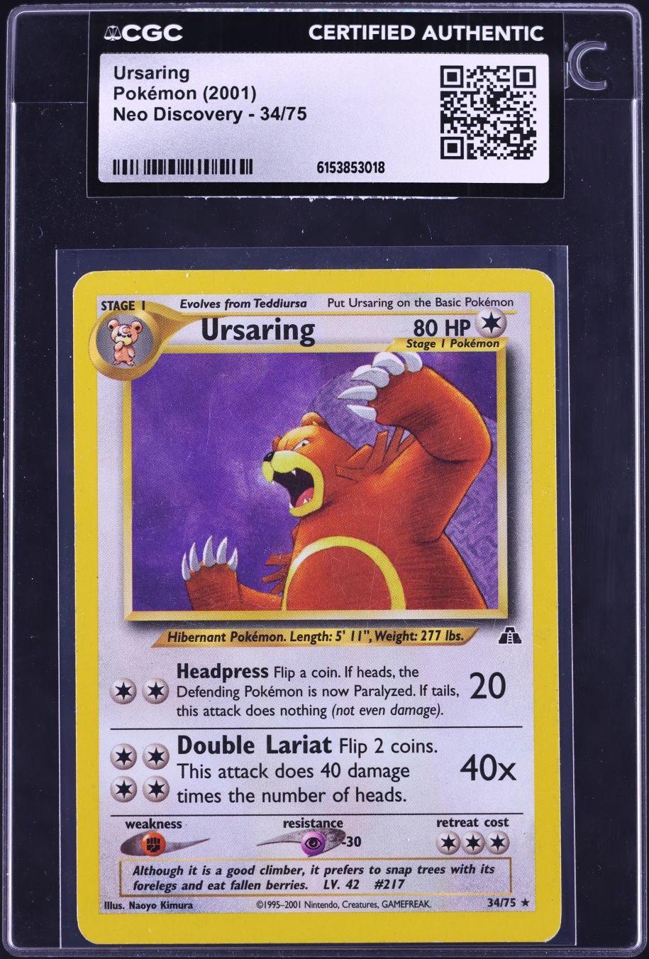 2001 Pokemon Neo Discovery Ursaring #34 CGC AUTH