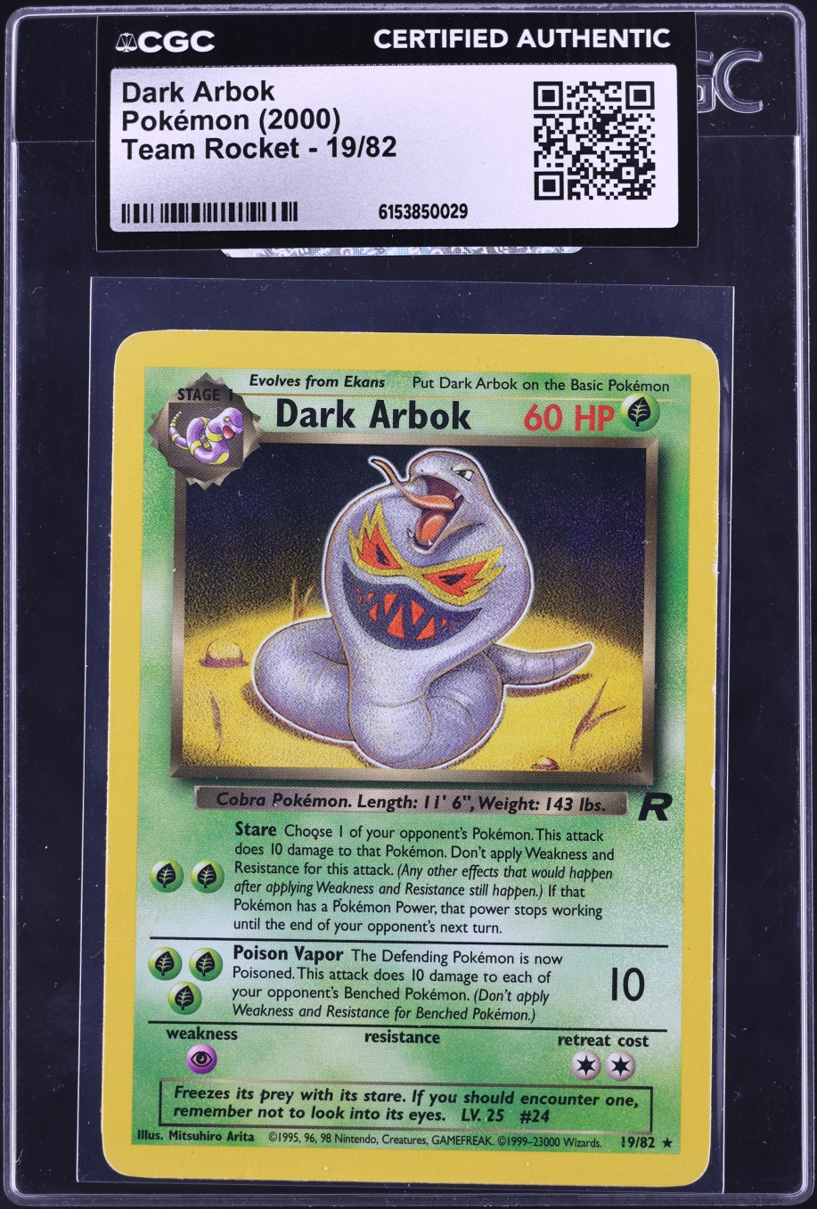 2000 Pokemon Team Rocket Dark Arbok #19 CGC AUTH