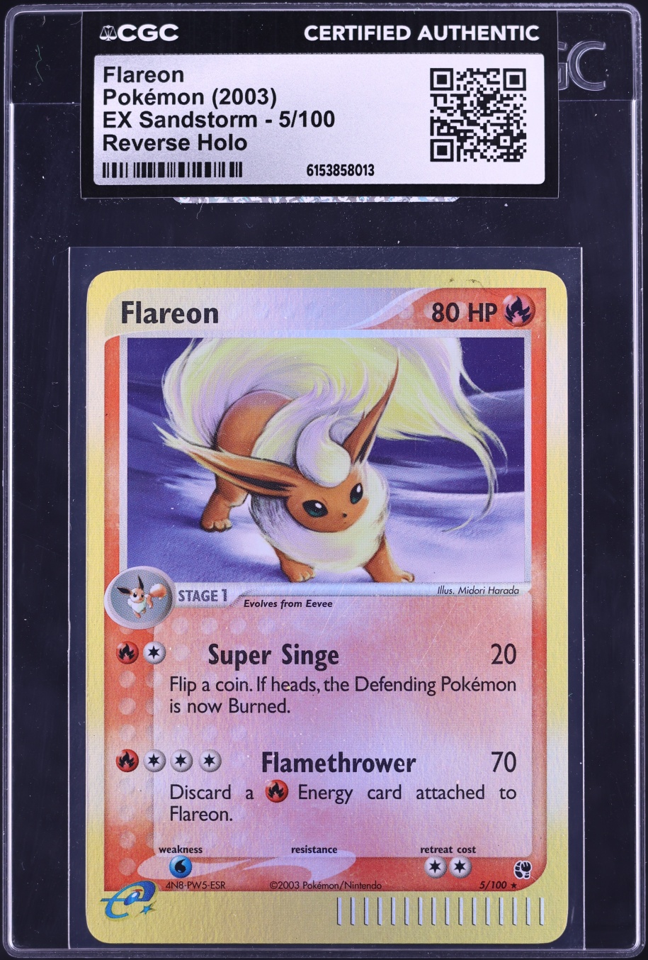 2003 Pokemon EX Sandstorm Reverse Holo Flareon #5 CGC AUTH