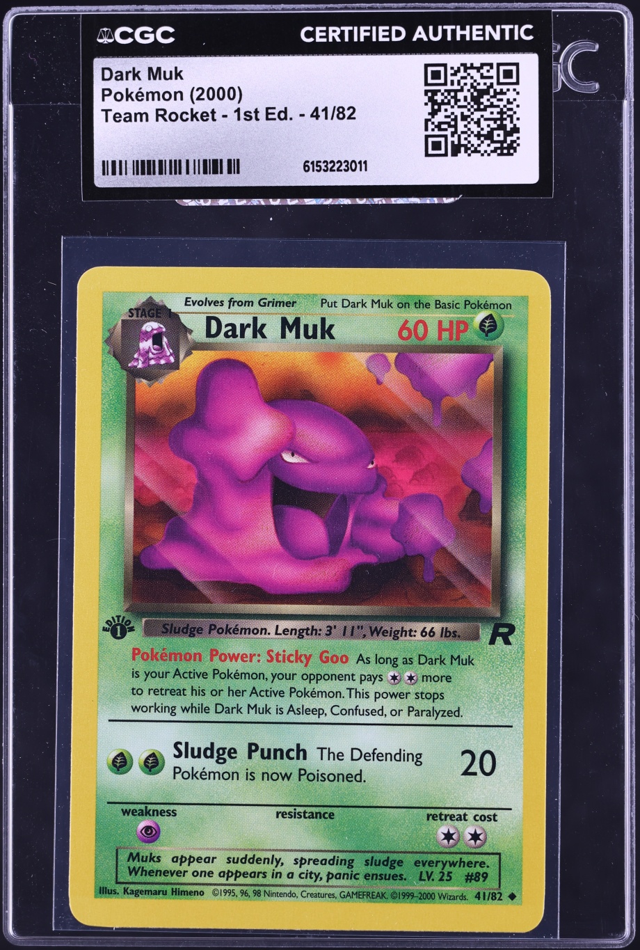 2000 Pokemon Team Rocket 1st Edition Dark Muk #41 CGC AUTH