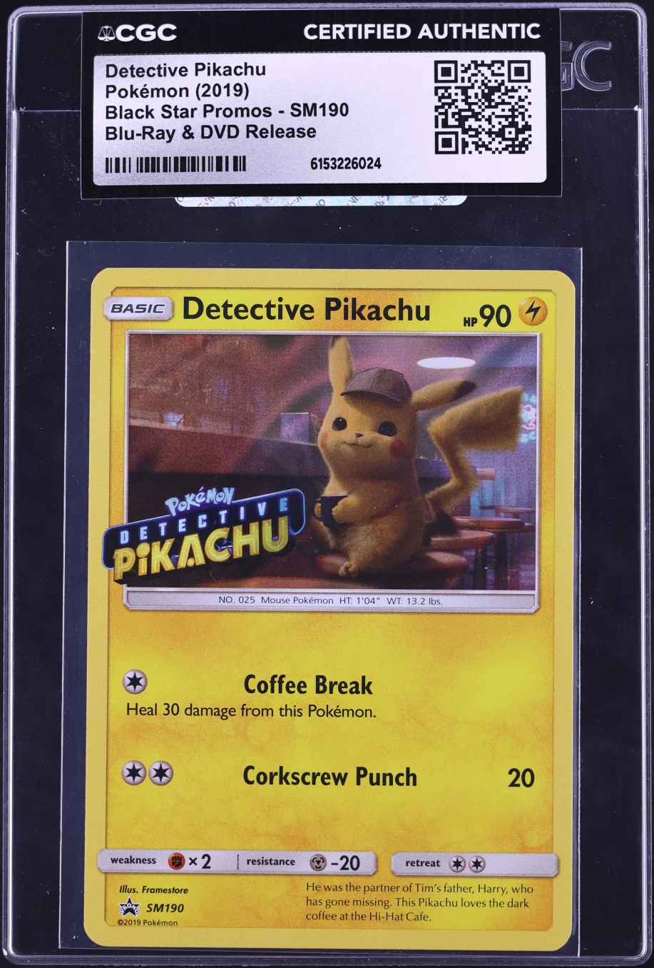 2019 Pokemon Sun & Moon Promo Holo Detective Pikachu #SM190 CGC AUTH