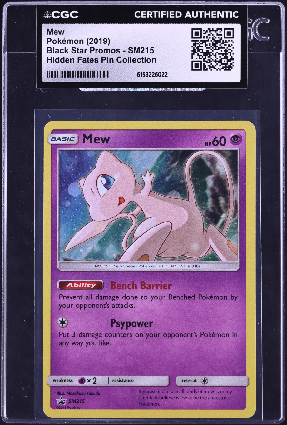 2019 Pokemon Sun & Moon Promo Hidden Fates Pin Collection Holo Mew #SM215 CGC AUTH