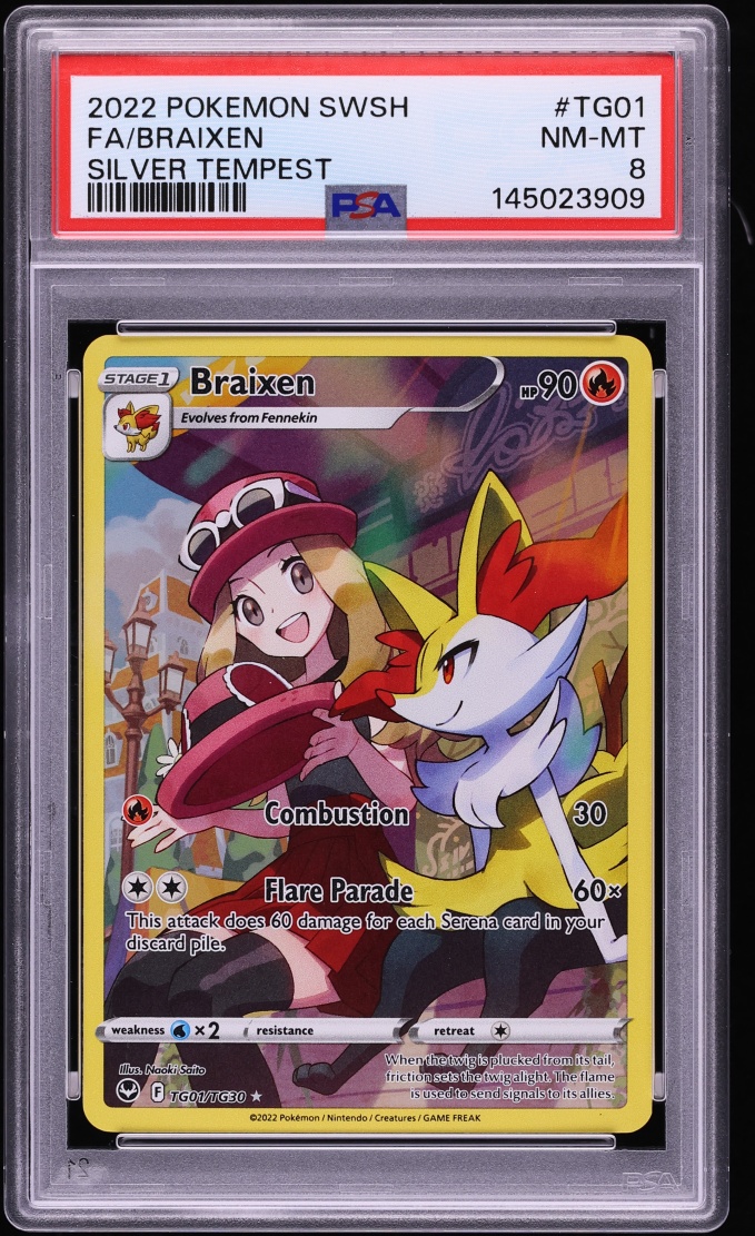 2022 Pokemon Sword & Shield Silver Tempest Trainer Gallery CHR Braixen #TG01 PSA 8 NM-MT