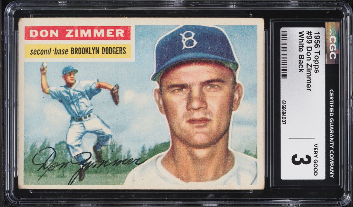 1956 Topps Don Zimmer WHITE BACK #99 CGC 3 VG
