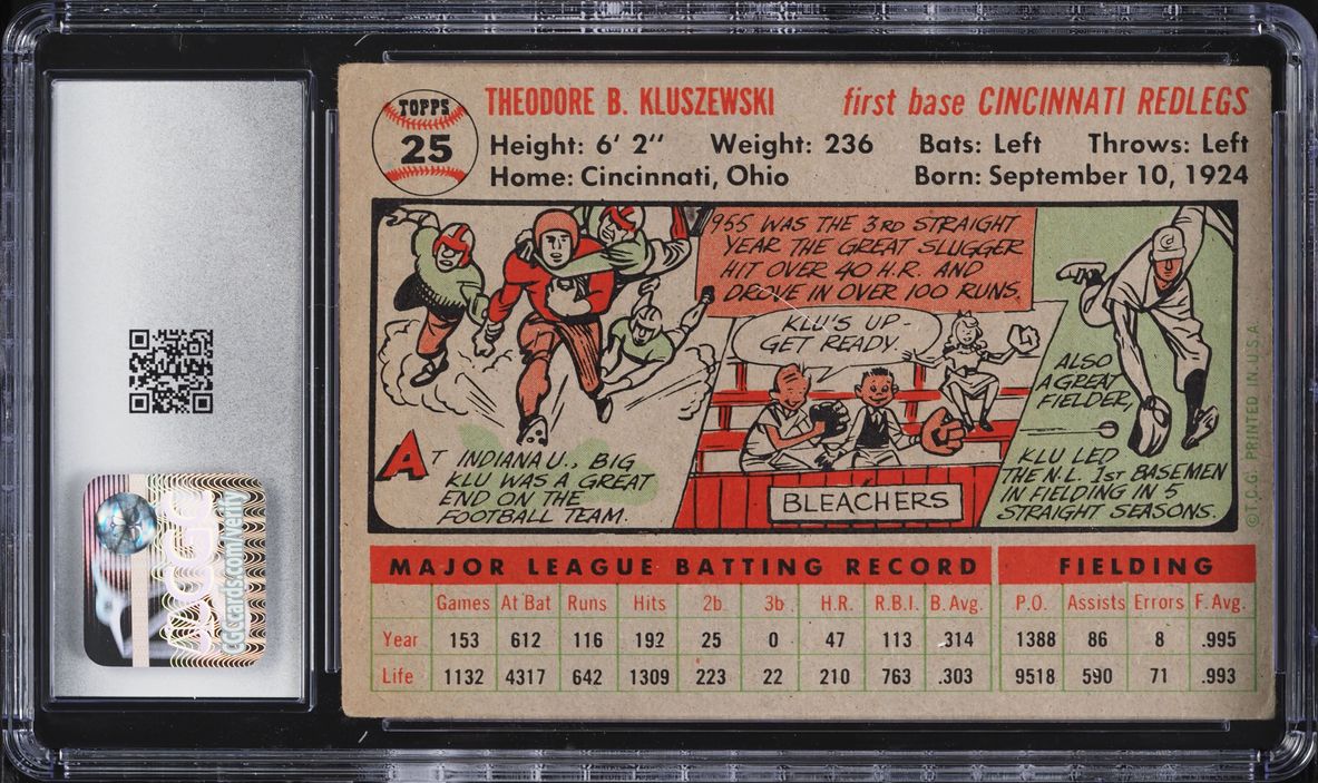 1956 Topps Ted Kluszewski GRAY BACK #25 CGC 2.5 GD+