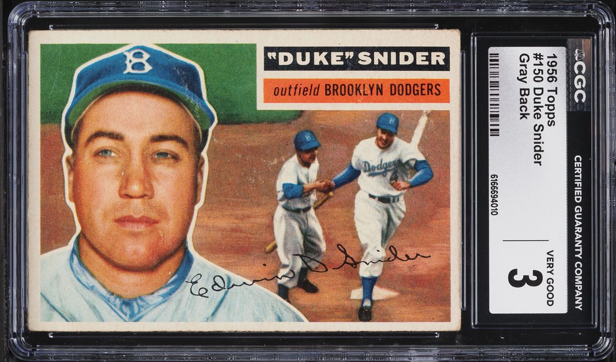 1956 Topps Duke Snider GRAY BACK #150 CGC 3 VG