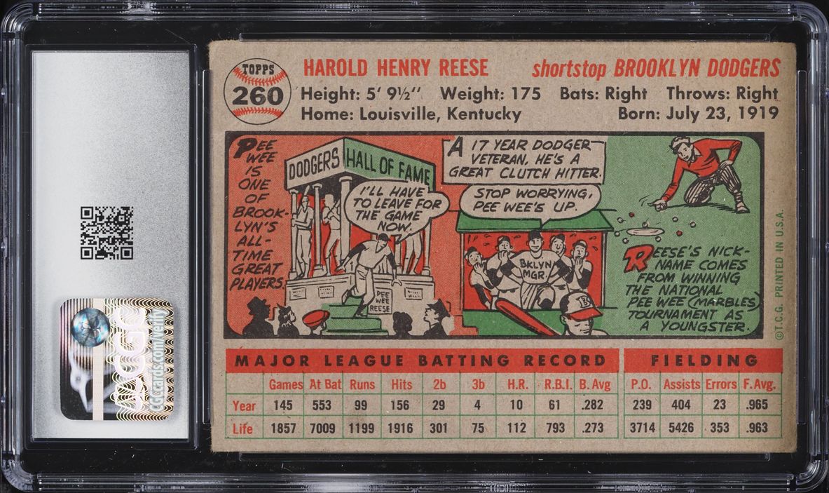 1956 Topps Pee Wee Reese #260 CGC 3 VG