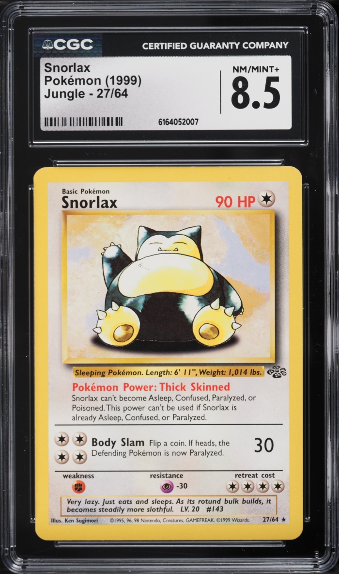 1999 Pokemon Jungle Snorlax #27 CGC 8.5 NM-MT+
