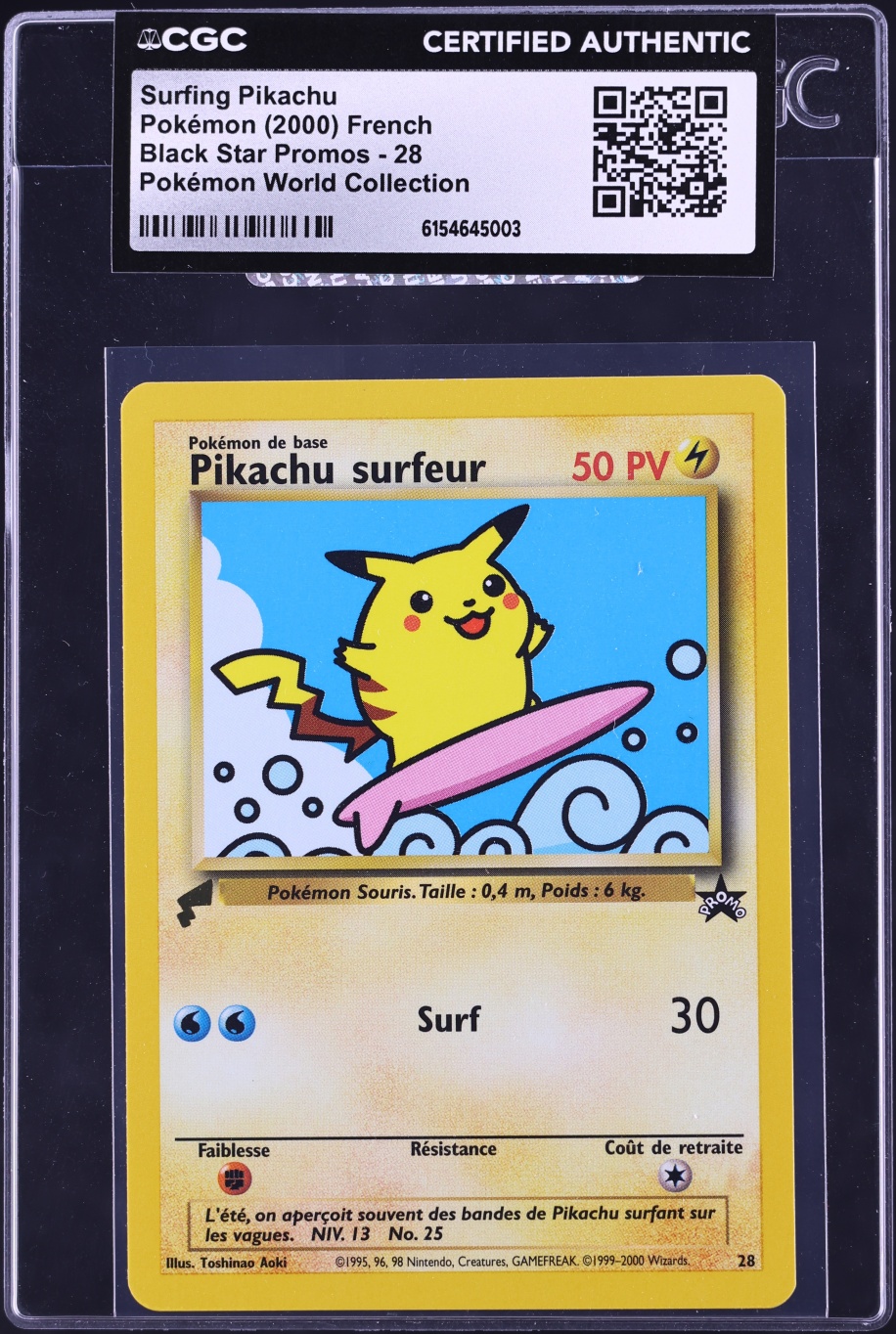 2000 Pokemon French World Collection Surfing Pikachu #28 CGC AUTH