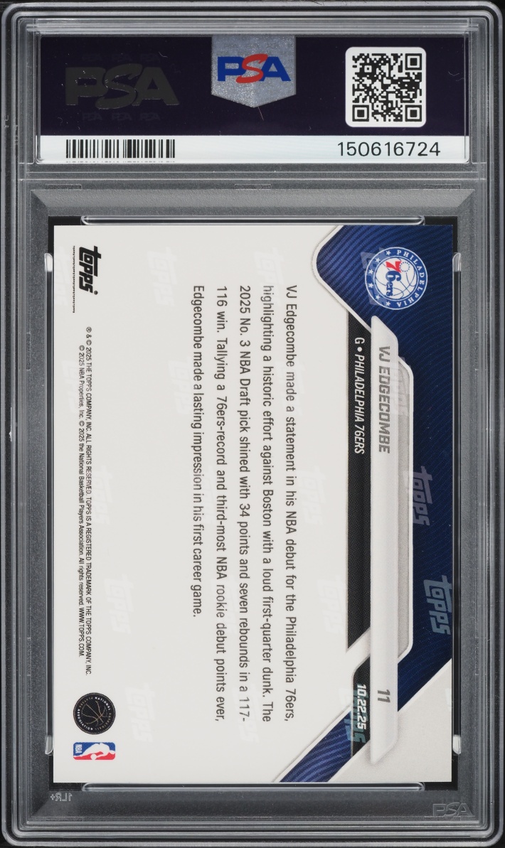 2025 Topps Now VJ Edgecombe ROOKIE #11 PSA 9 MINT