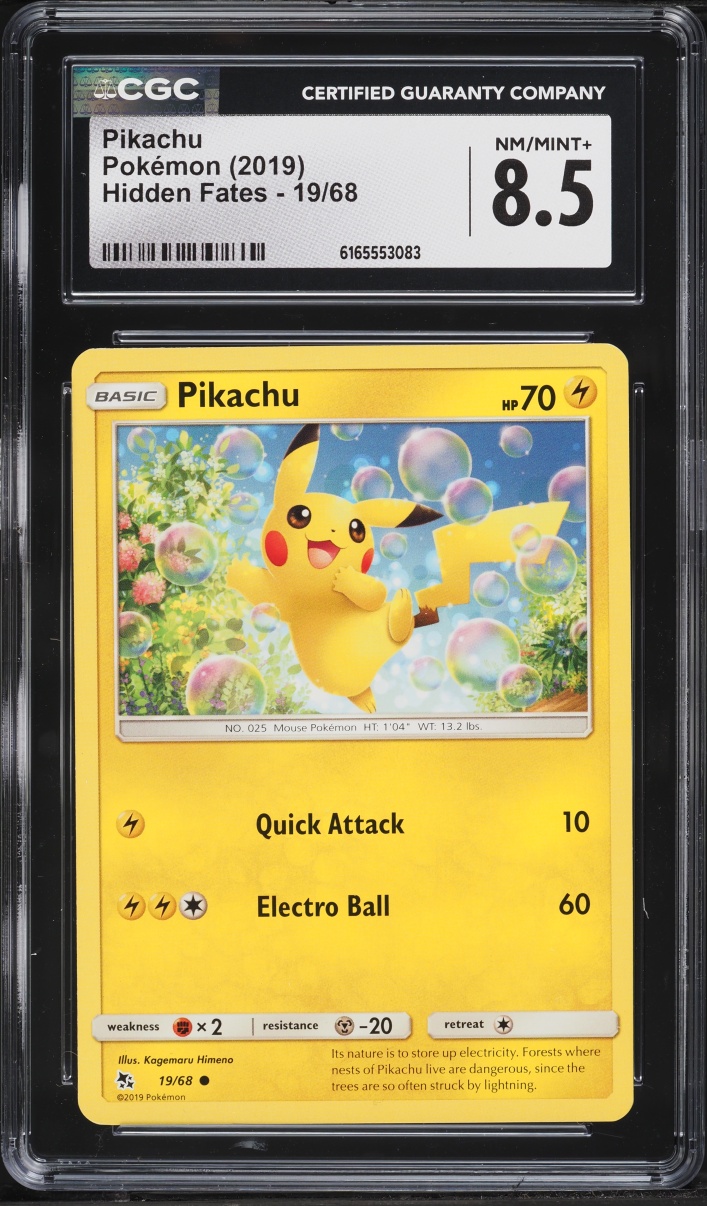 2019 Pokemon Sun & Moon Hidden Fates Pikachu #19 CGC 8.5 NM-MT+