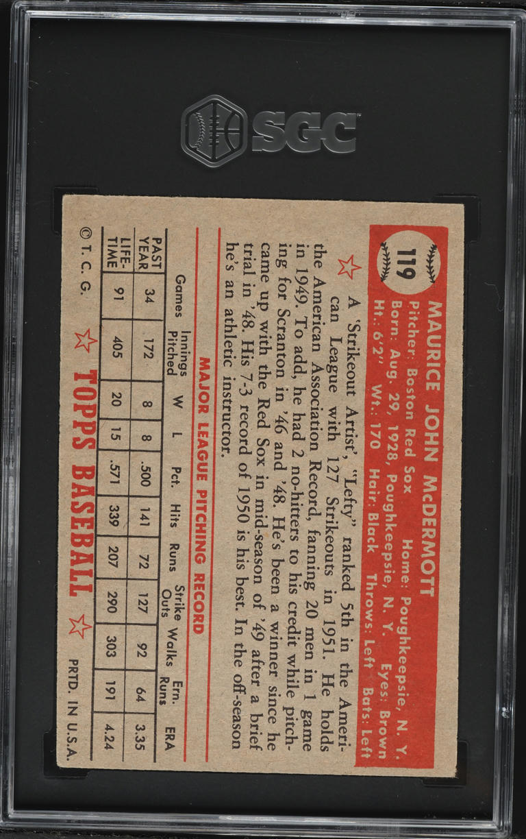 1952 Topps Maurice McDermott #119 SGC 5 EX