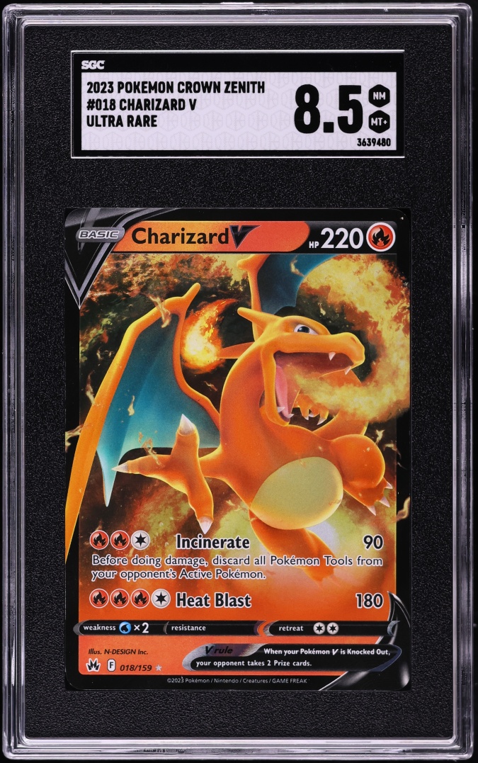 2023 Pokemon Sword & Shield Crown Zenith Charizard V #18 SGC 8.5 NM-MT+