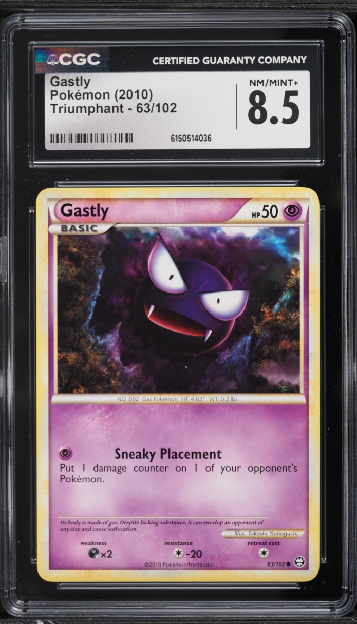 2010 Pokemon HeartGold & SoulSilver Triumphant Gastly #63 CGC 8.5 NM-MT+