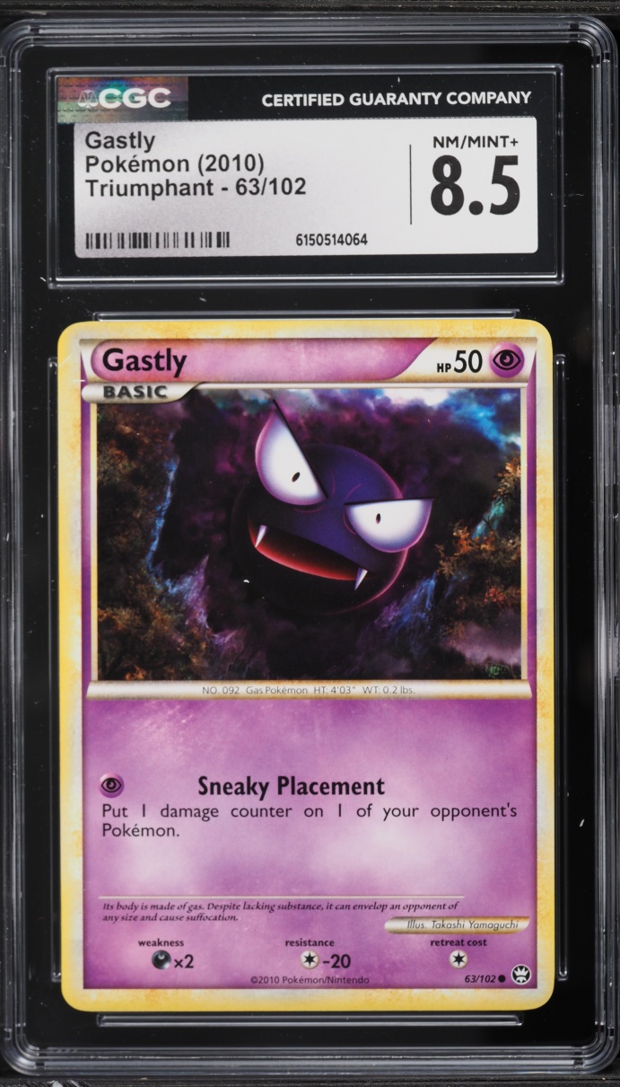 2010 Pokemon HeartGold & SoulSilver Triumphant Gastly #63 CGC 8.5 NM-MT+